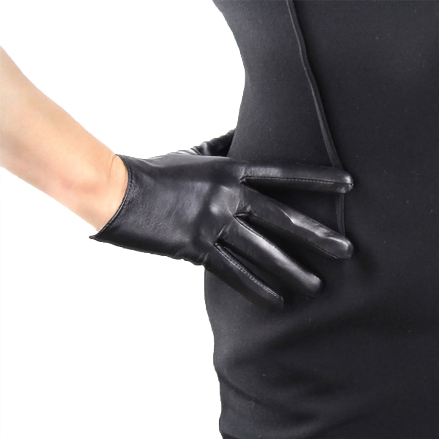 Women's Black Genuine Leather 6.3 Inch Slim Fit Full Finger Daily Gloves
