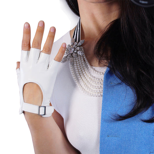 Women's Genuine Leather 5.5 Inch Slim Fit Half Finger Driving Gloves