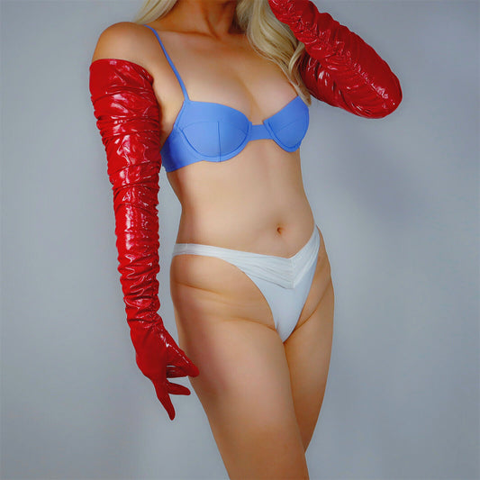 Women's Leather 39.4 Inch Ruched Slim Fit Full Finger Party Gloves