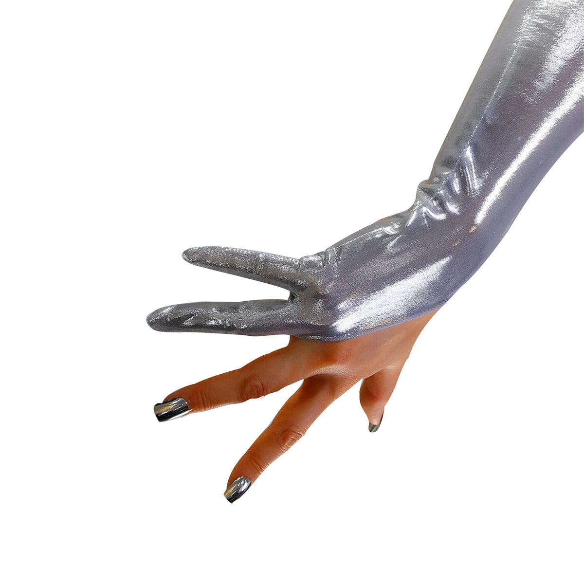 Women's Metallic Holo 27.6 Inch Slim Fit Fingerless Party Gloves