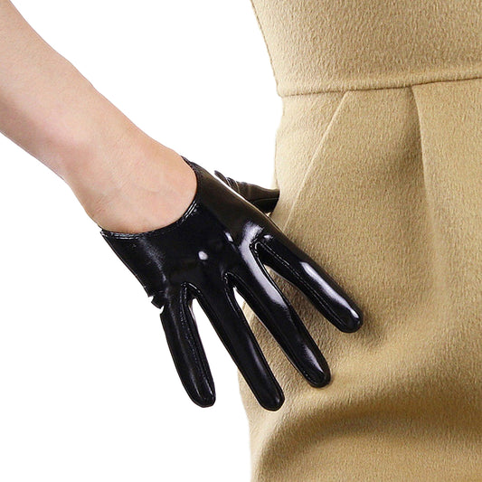 Women's Black Patent Leather 5.1 Inch Slim Fit Full Finger Party Gloves