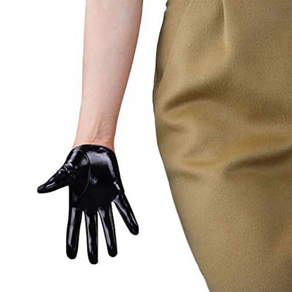 Women's Black Patent Leather Slim Fit Full Finger Party Gloves