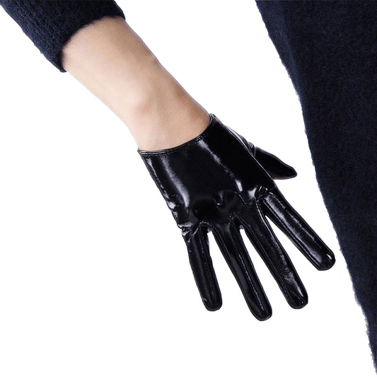 Women's Black Patent Leather 6.3 Inch Slim Fit Full Finger Party Gloves