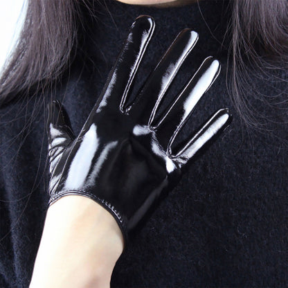 Women's Black Patent Leather Slim Fit Full Finger Party Gloves
