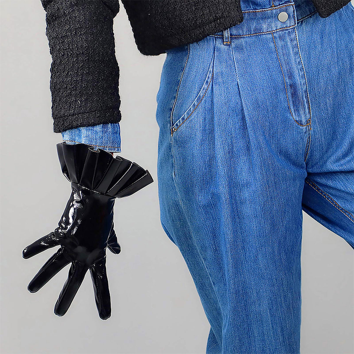 Women's Black Patent Leather Slim Fit Full Finger Party Gloves
