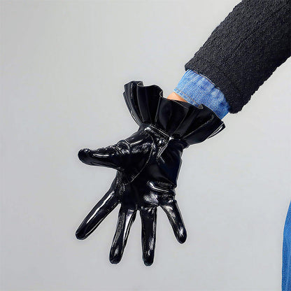 Women's Black Patent Leather Slim Fit Full Finger Party Gloves