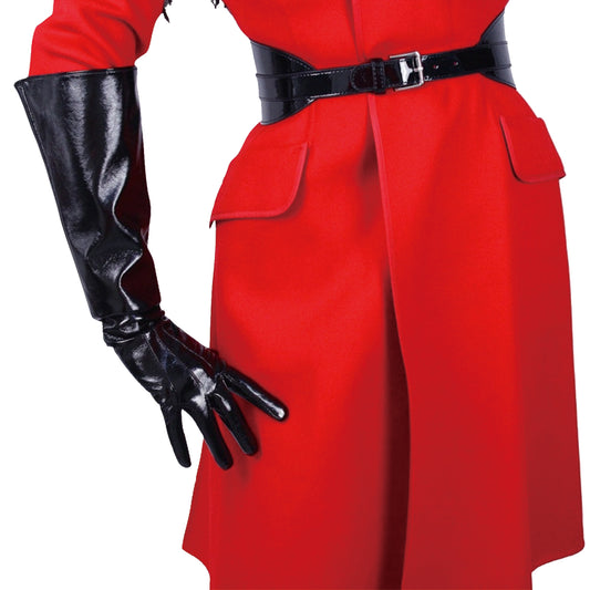 Unisex Black Patent Leather 19.7 Inch, Wide Sleeve Slim Fit Full Finger Party Gloves