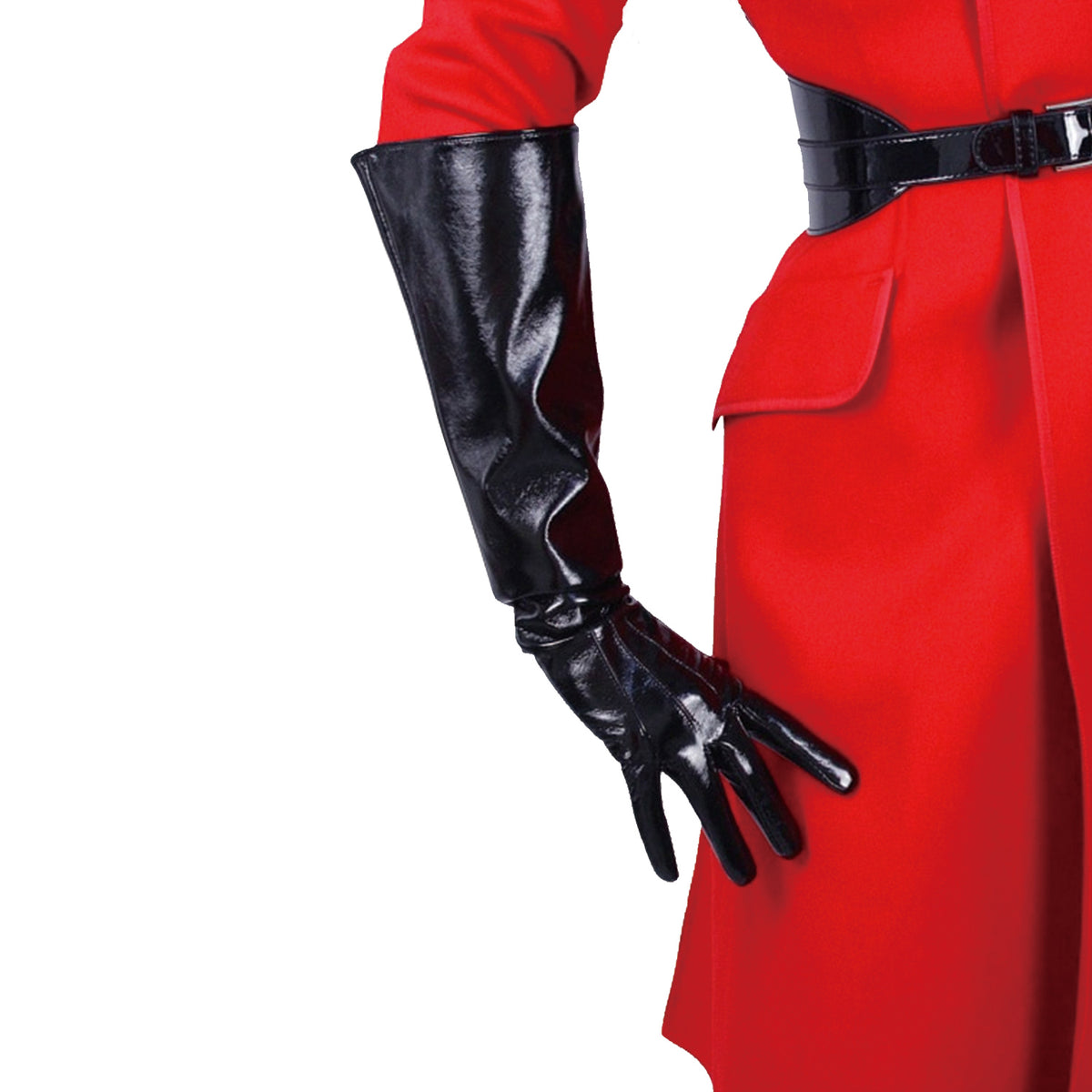 Women's Black Patent Leather Slim Fit Full Finger Party Gloves