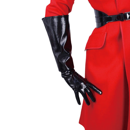 Women's Black Patent Leather Slim Fit Full Finger Party Gloves