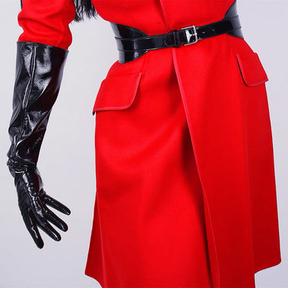 Women's Black Patent Leather Slim Fit Full Finger Party Gloves