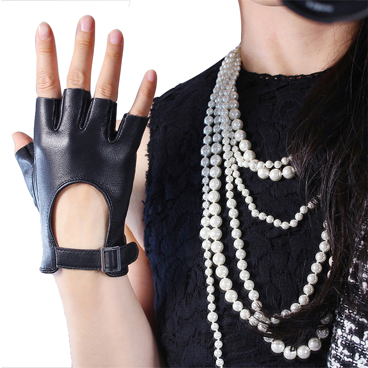 Women's Genuine Leather 5.5 Inch Slim Fit Half Finger Driving Gloves