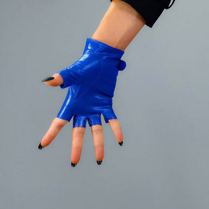 Women's Genuine Leather 5.5 Inch Slim Fit Half Finger Driving Gloves
