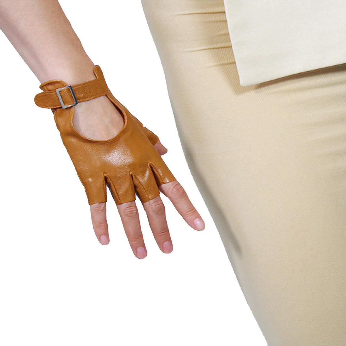 Women's Genuine Leather 5.5 Inch Slim Fit Half Finger Driving Gloves