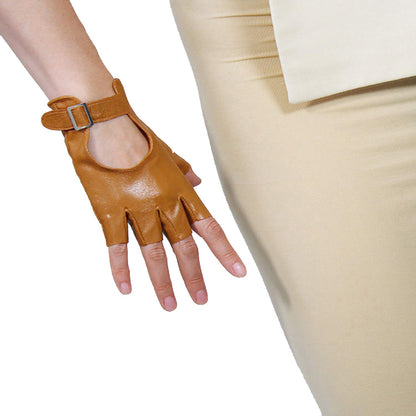 Women's Genuine Leather 5.5 Inch Slim Fit Half Finger Driving Gloves