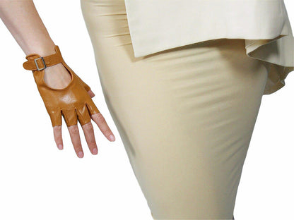 Women's Genuine Leather 5.5 Inch Slim Fit Half Finger Driving Gloves