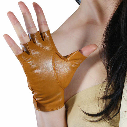 Women's Genuine Leather 5.5 Inch Slim Fit Half Finger Driving Gloves