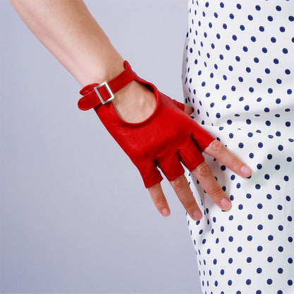 Women's Genuine Leather 5.5 Inch Slim Fit Half Finger Driving Gloves