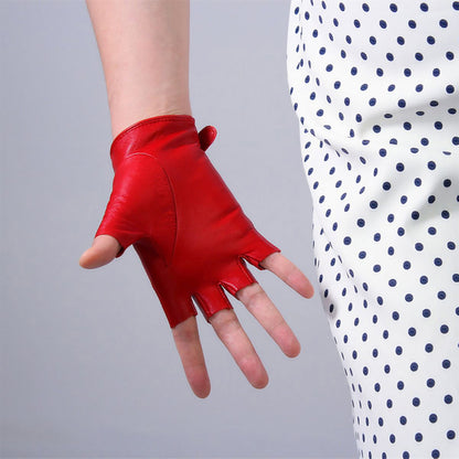 Women's Genuine Leather 5.5 Inch Slim Fit Half Finger Driving Gloves