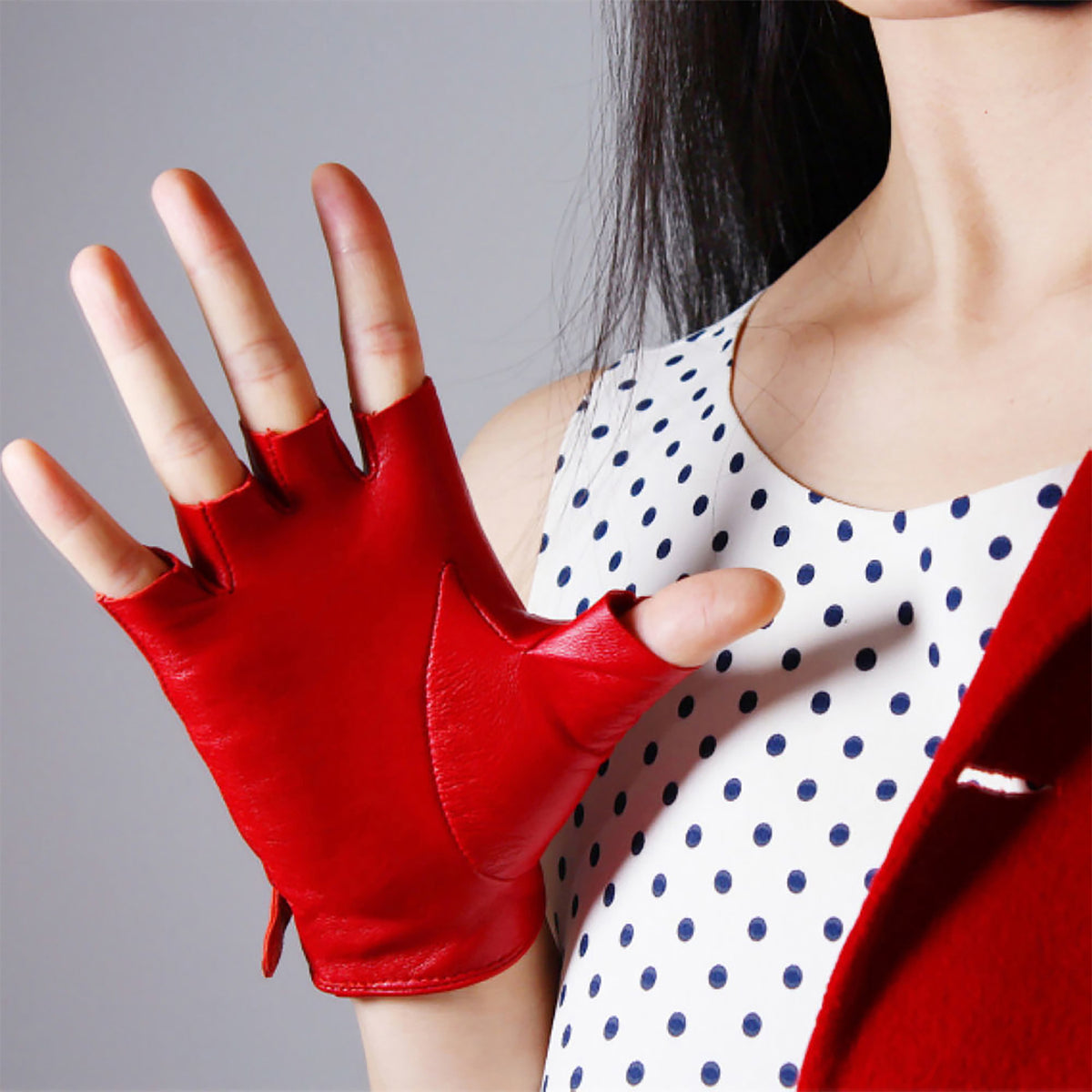 Women's Genuine Leather 5.5 Inch Slim Fit Half Finger Driving Gloves