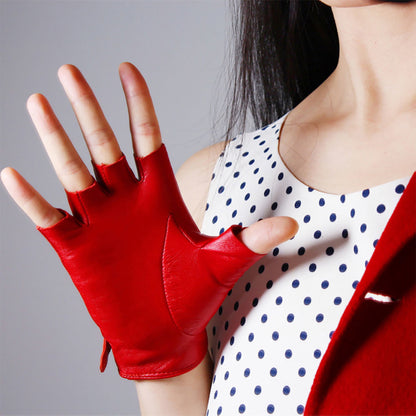 Women's Genuine Leather 5.5 Inch Slim Fit Half Finger Driving Gloves