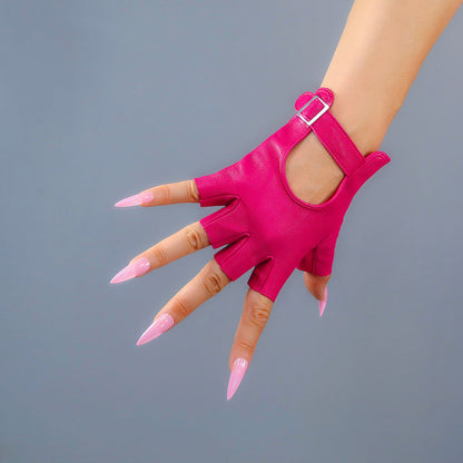 Women's Genuine Leather 5.5 Inch Slim Fit Half Finger Driving Gloves