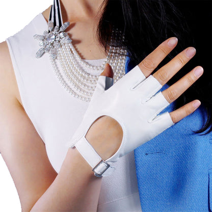 Women's Genuine Leather 5.5 Inch Slim Fit Half Finger Driving Gloves