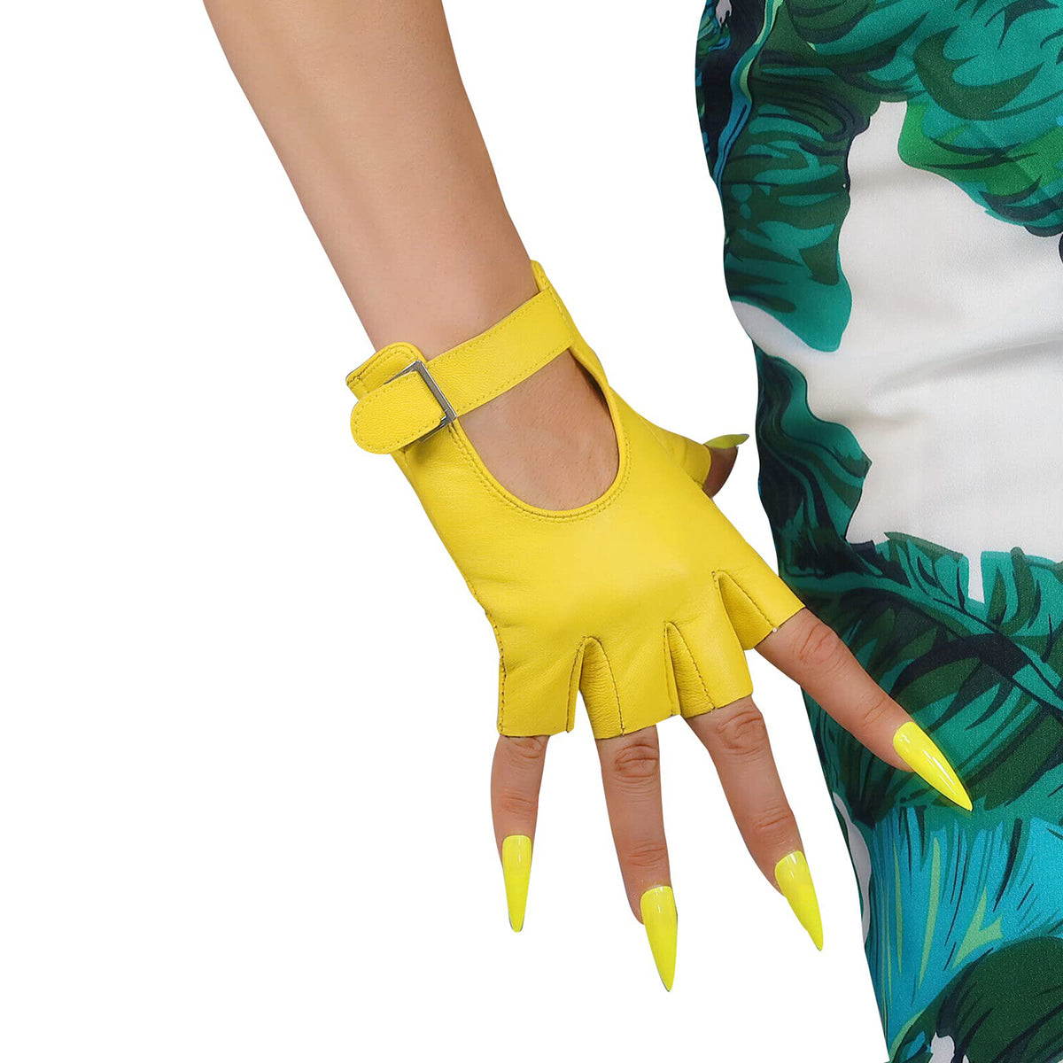 Women's Genuine Leather 5.5 Inch Slim Fit Half Finger Driving Gloves