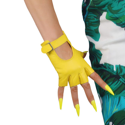 Women's Genuine Leather 5.5 Inch Slim Fit Half Finger Driving Gloves