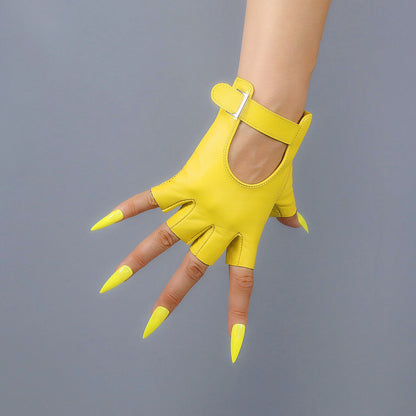 Women's Genuine Leather 5.5 Inch Slim Fit Half Finger Driving Gloves