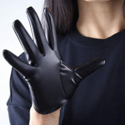 Women's Black Faux Leather Slim Fit Full Finger Party Gloves