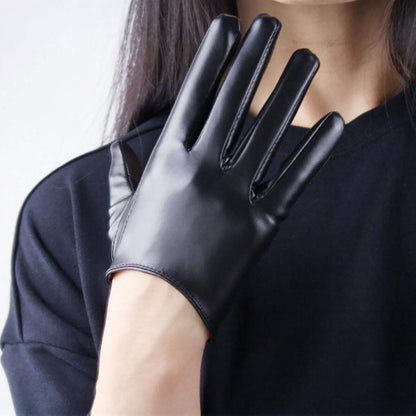 Women's Black Faux Leather Slim Fit Full Finger Party Gloves