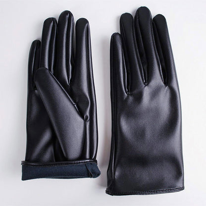 Women's Black Faux Leather Slim Fit Full Finger Party Gloves
