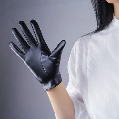 Women's Black Faux Leather Slim Fit Full Finger Party Gloves