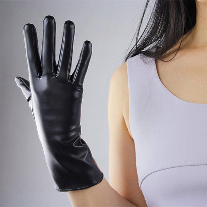 Women's Black Faux Leather Slim Fit Full Finger Party Gloves