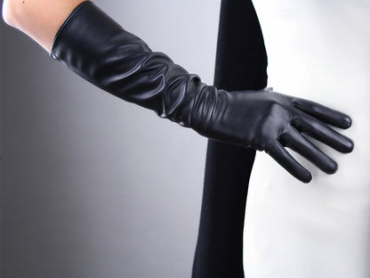Women's Black Faux Leather Slim Fit Full Finger Party Gloves