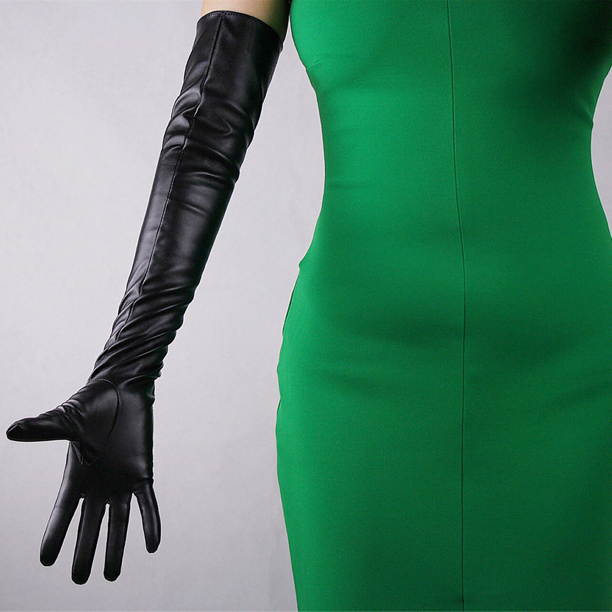 Women's Black Faux Leather Slim Fit Full Finger Party Gloves