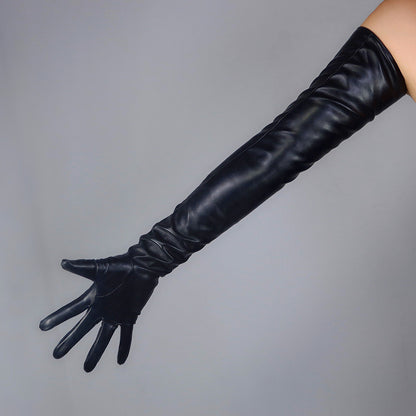 Women's Cut Out Leather 27.6 Inch Slim Fit Full Finger Party Gloves