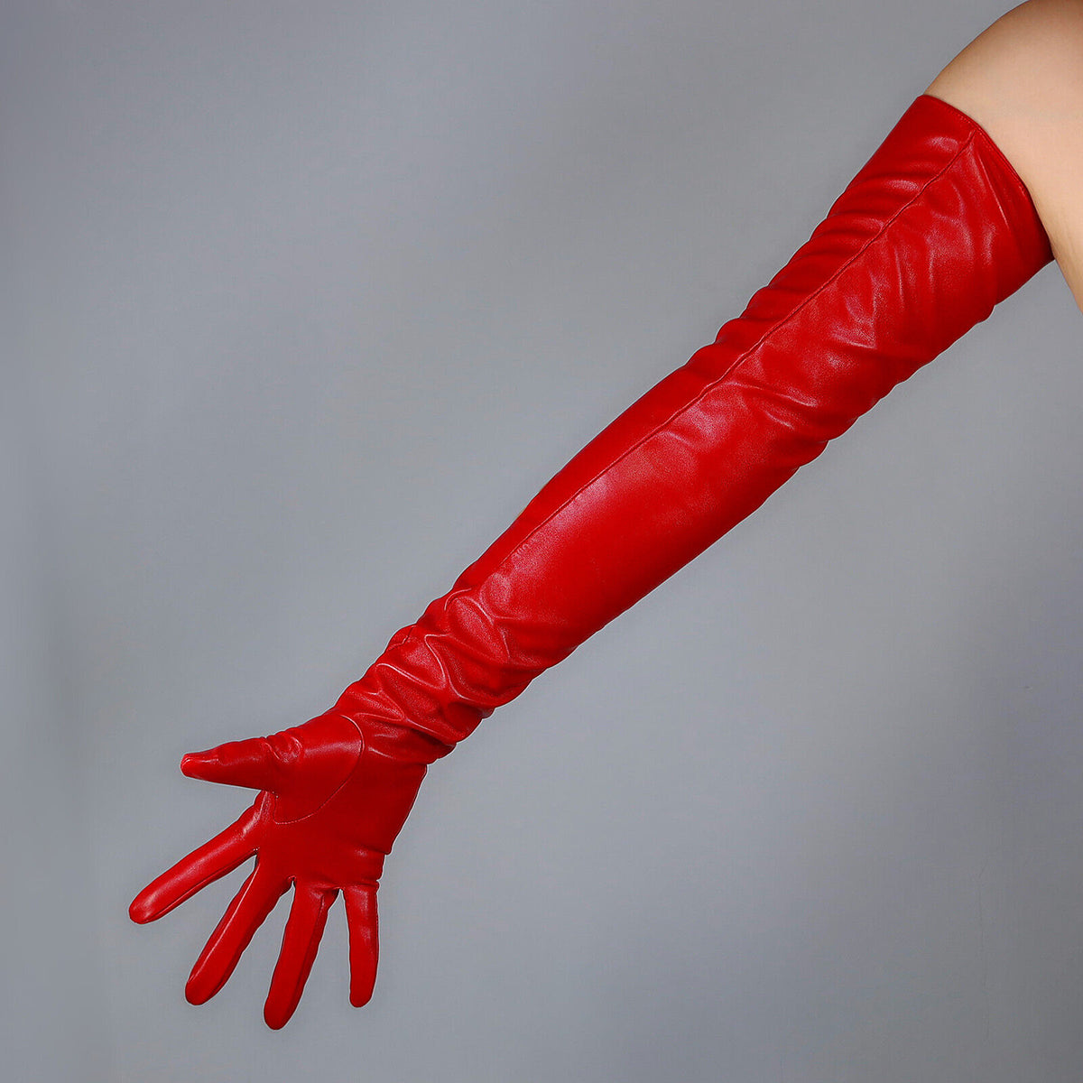 Women's Cut Out Leather 27.6 Inch Slim Fit Full Finger Party Gloves