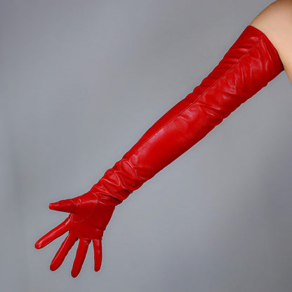 Women's Cut Out Leather 27.6 Inch Slim Fit Full Finger Party Gloves