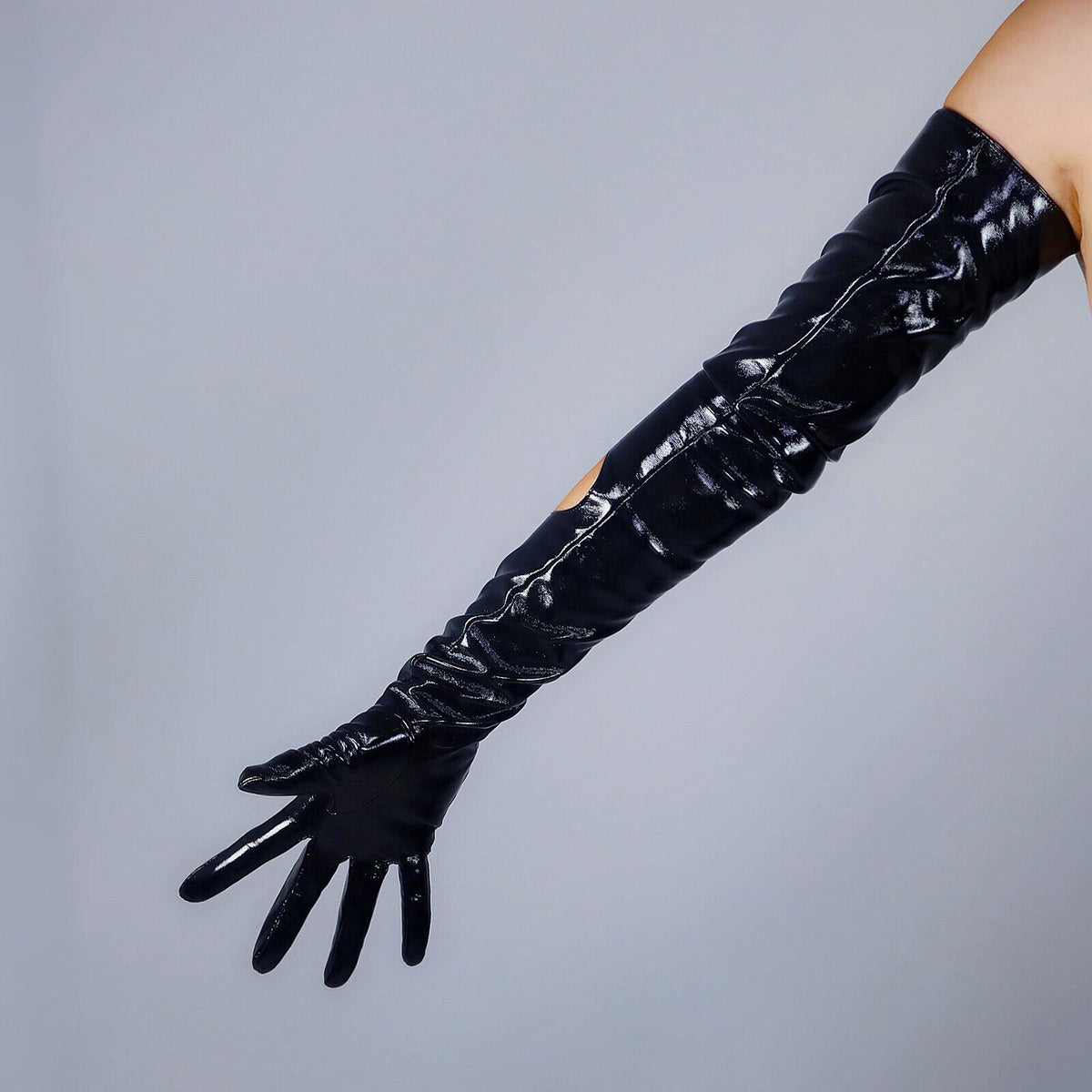 Women's Cut Out Leather 27.6 Inch Slim Fit Full Finger Party Gloves