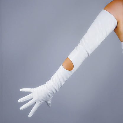 Women's Cut Out Leather 27.6 Inch Slim Fit Full Finger Party Gloves
