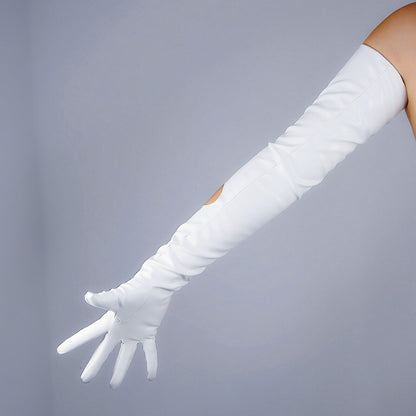 Women's Cut Out Leather 27.6 Inch Slim Fit Full Finger Party Gloves
