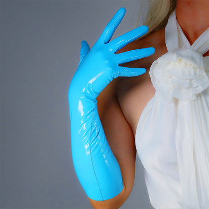 Women's Shiny Latex 15.7 Inch Slim Fit Full Finger Party Gloves
