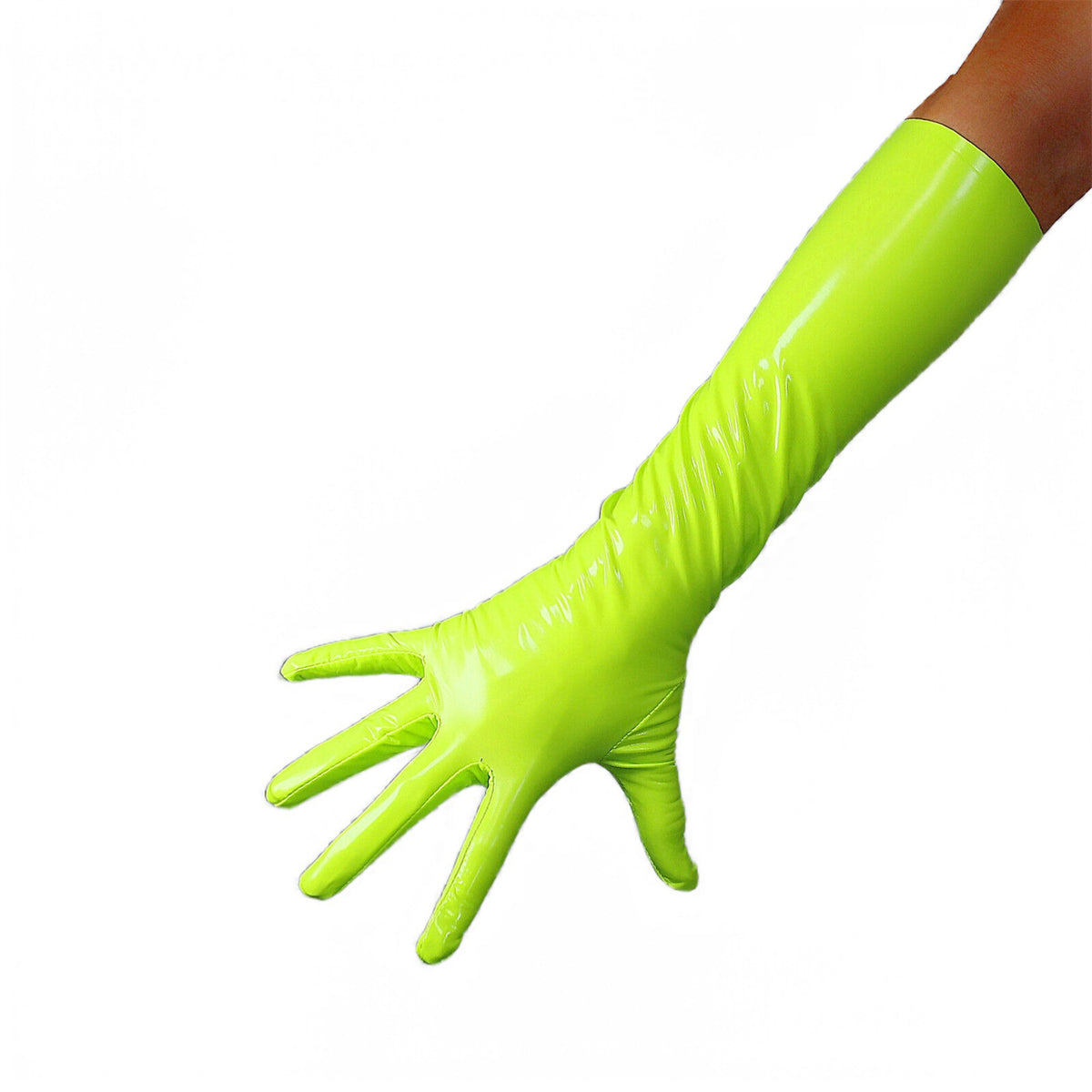 Women's Shiny Latex 15.7 Inch Slim Fit Full Finger Party Gloves