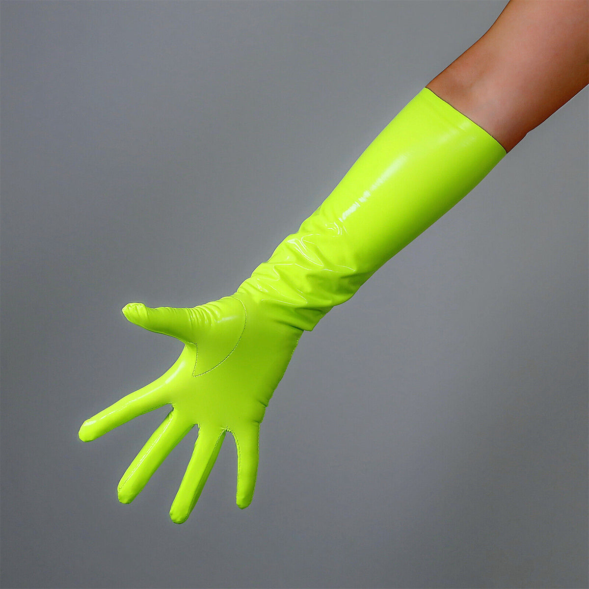 Women's Shiny Latex 15.7 Inch Slim Fit Full Finger Party Gloves