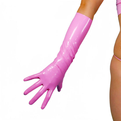 Women's Shiny Latex 15.7 Inch Slim Fit Full Finger Party Gloves