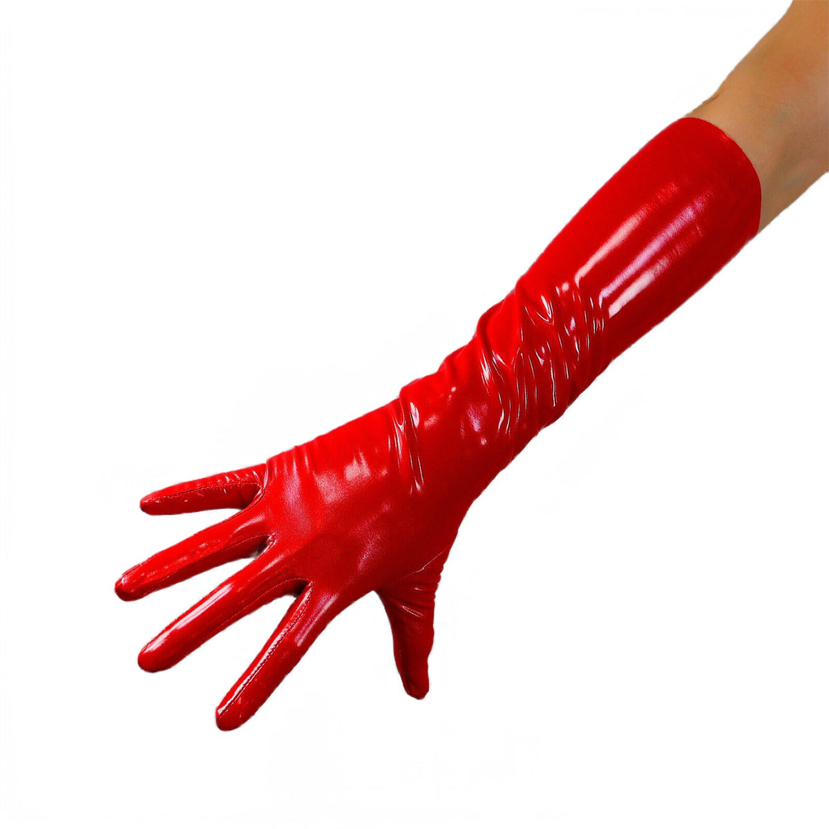 Women's Shiny Latex 15.7 Inch Slim Fit Full Finger Party Gloves