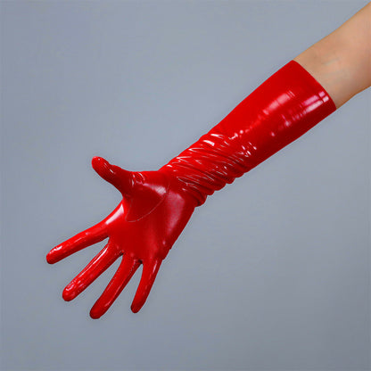 Women's Shiny Latex 15.7 Inch Slim Fit Full Finger Party Gloves