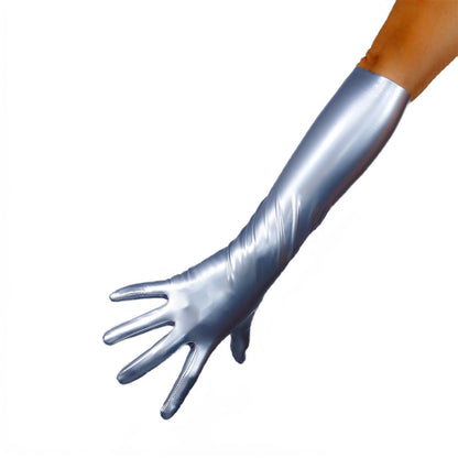 Women's Shiny Latex 15.7 Inch Slim Fit Full Finger Party Gloves