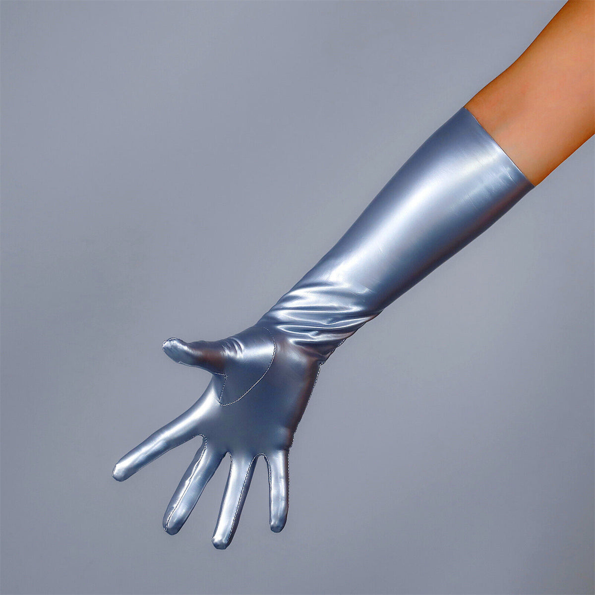Women's Shiny Latex 15.7 Inch Slim Fit Full Finger Party Gloves